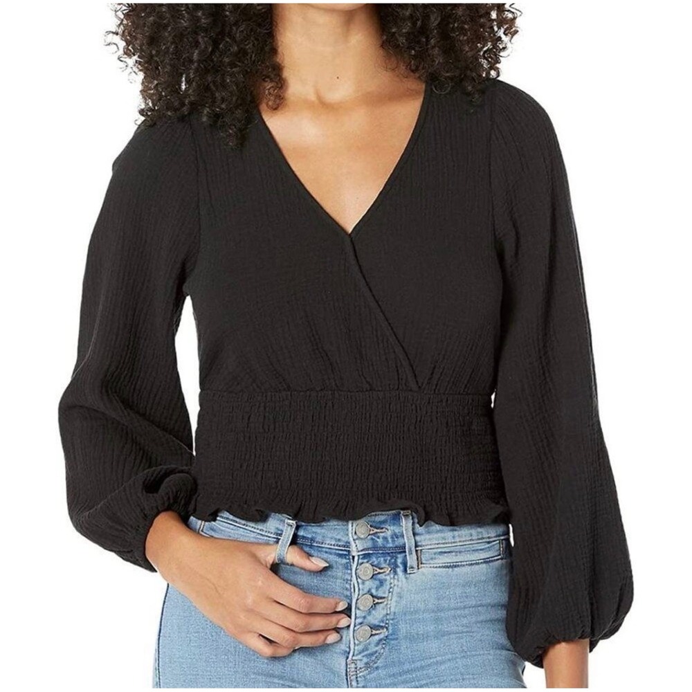Madewell Lightspun Julianne Black Smocked Top Small NWT whimsigoth Bohemian